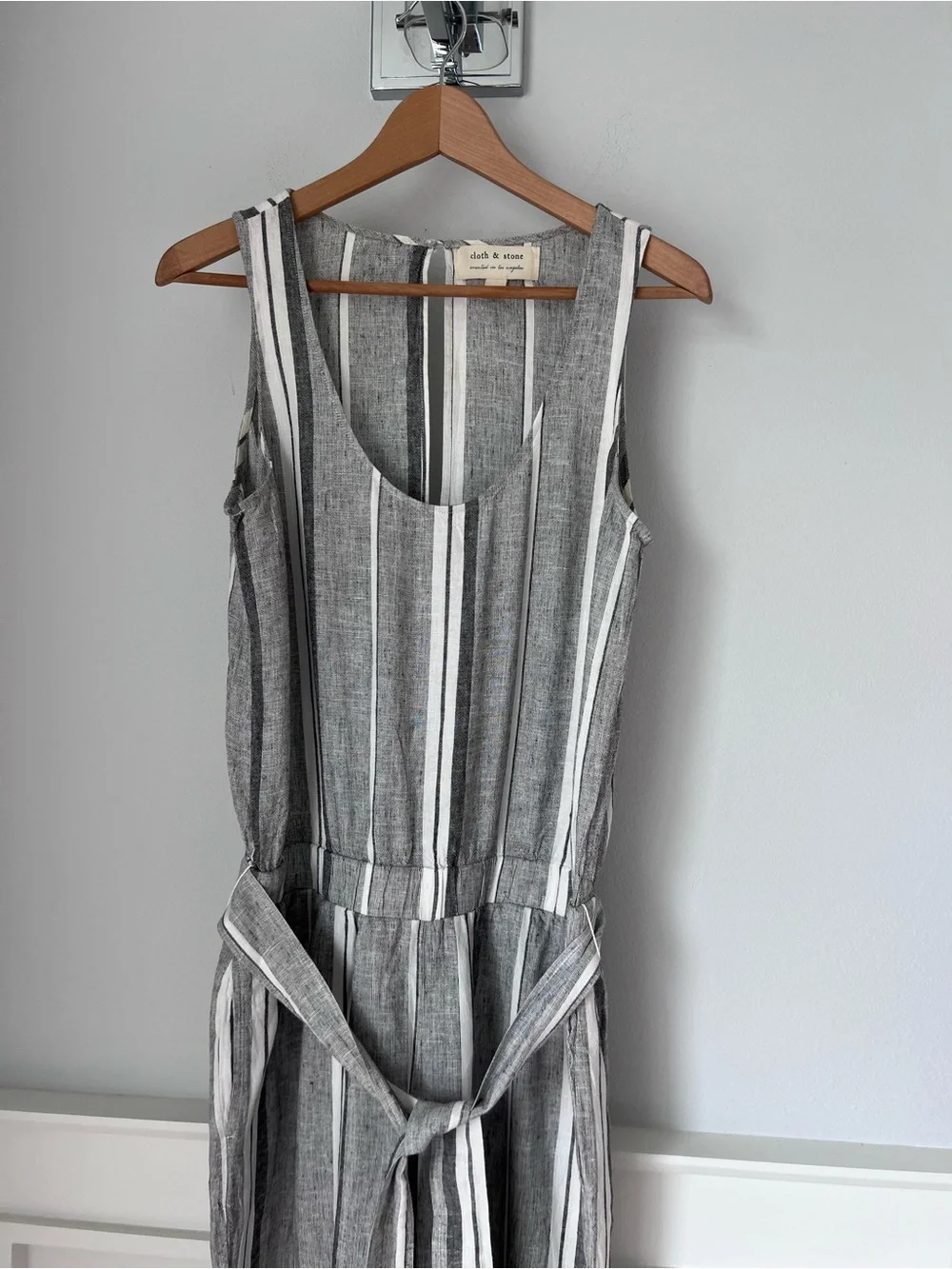 cloth & stone Blue and White Striped Sleeveless Tie-Waist Jumpsuit
